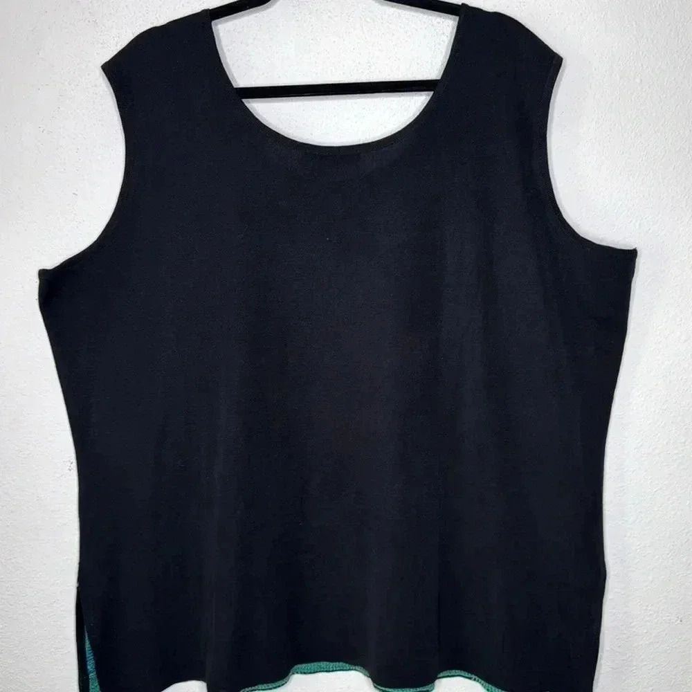 Misook abstract artsy plus size 3X sleeveless blue/green top - Picture 3 of 5